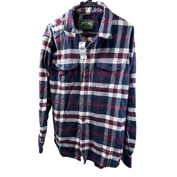 American Eagle Flannel Shirt Mens Large L Button Up Blue Red White Plaid - Picture 1 of 4